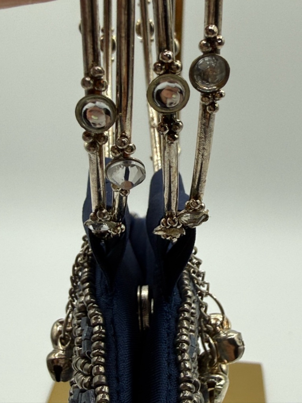 David Jeffrey Blue Beaded Wristlet Mobile - Clutch Evening Bag Ring Handle - Picture 14 of 15